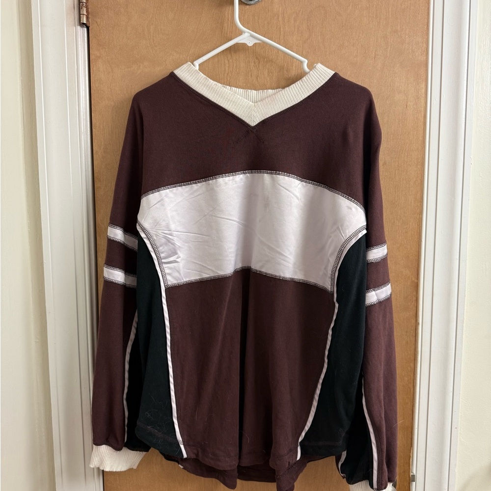 Free People Maroon and White Sweater Sz S EUC
